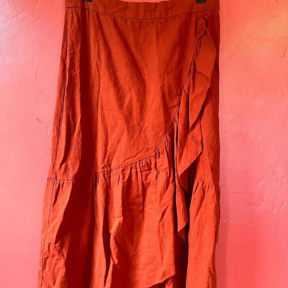 Rust Linen Madewell Ruffle Skirt Size 6